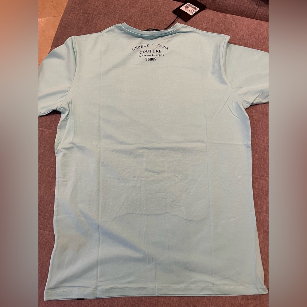 Avenue George V Paris T-shirt Teddy bear rhinestone Men’s Luxury Blue Shirt NWT - Picture 4 of 7